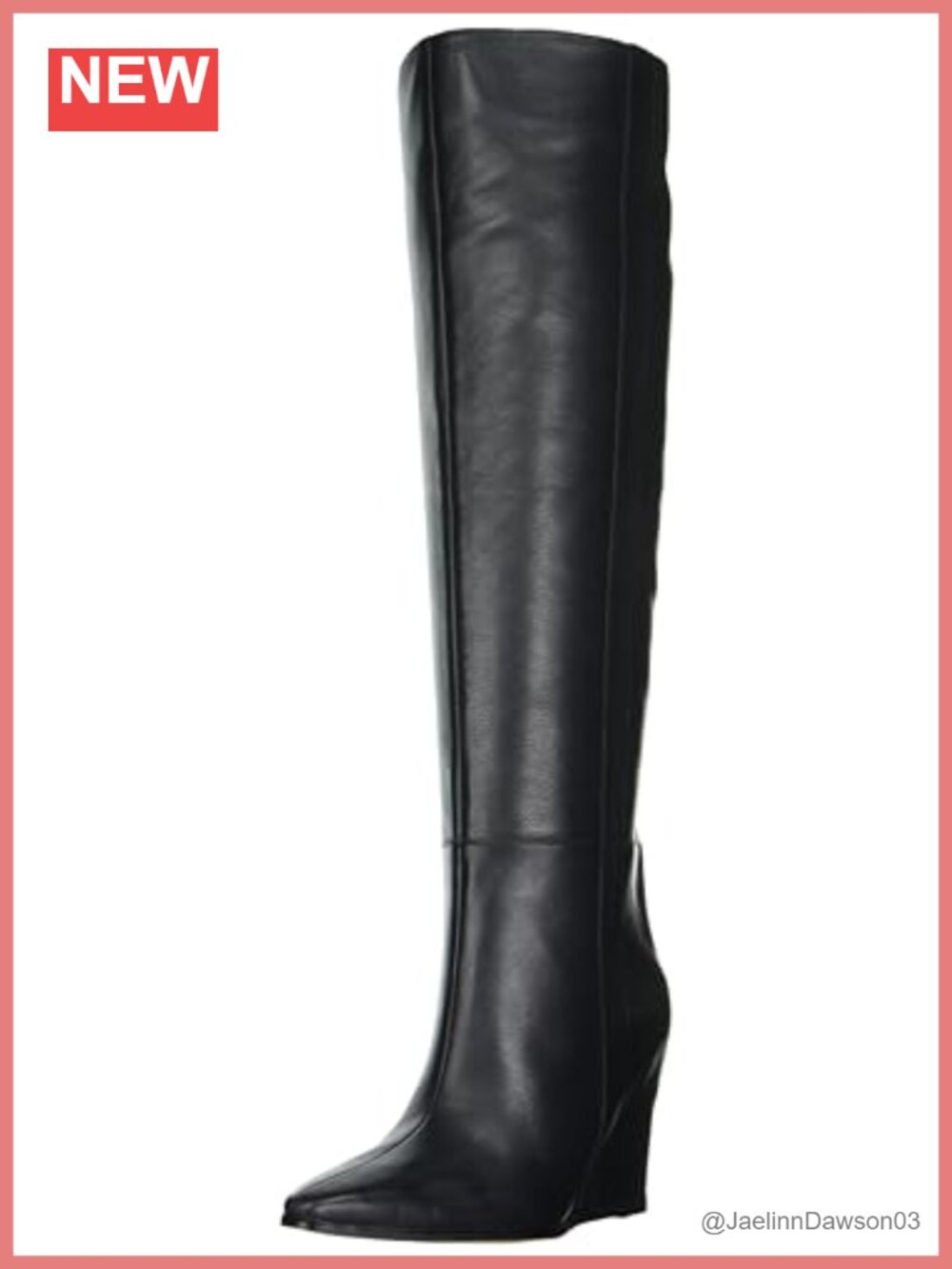 Knee High Leather Boots Zip Closure Pointed Toe Wedge